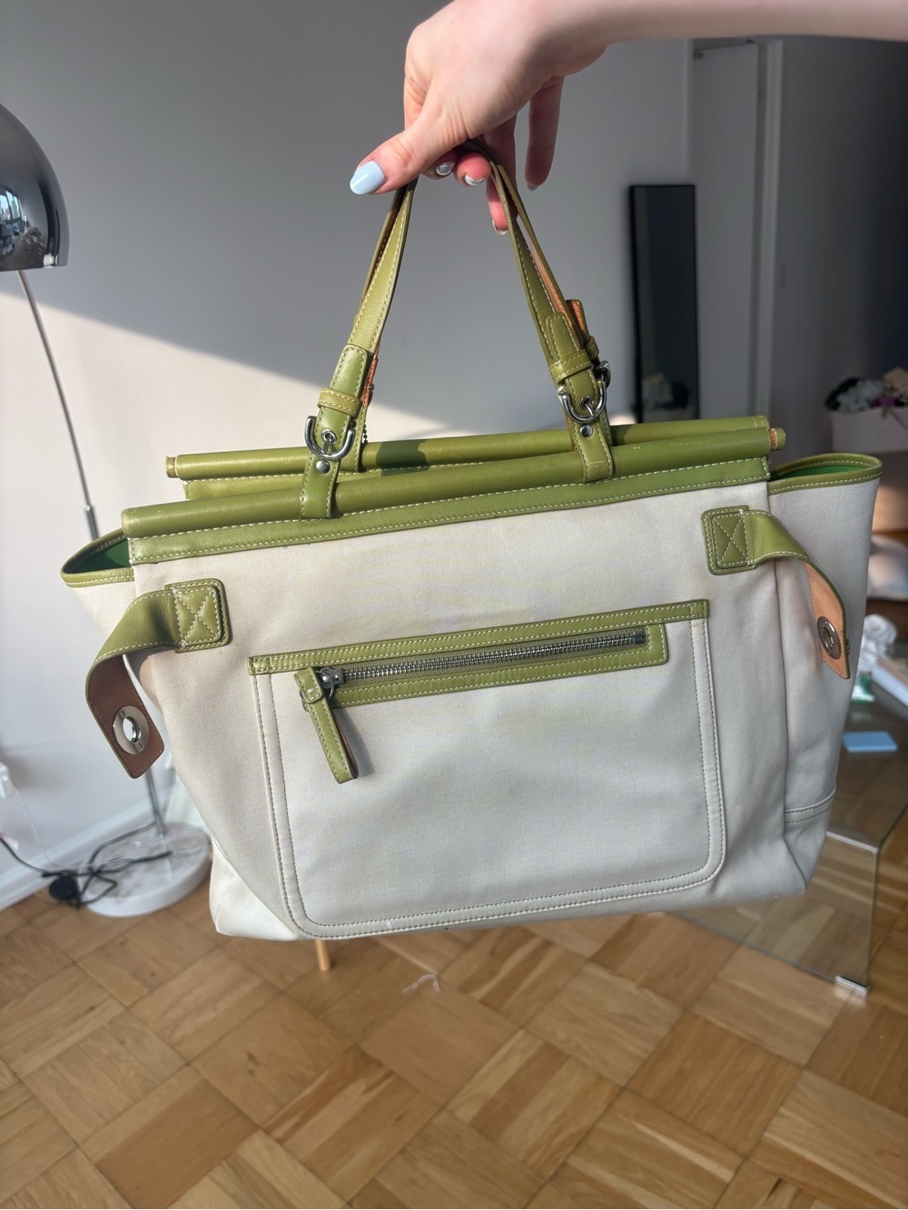 Coach Canvas and Olive Green Leather Tote Bag - Picture 3 of 6